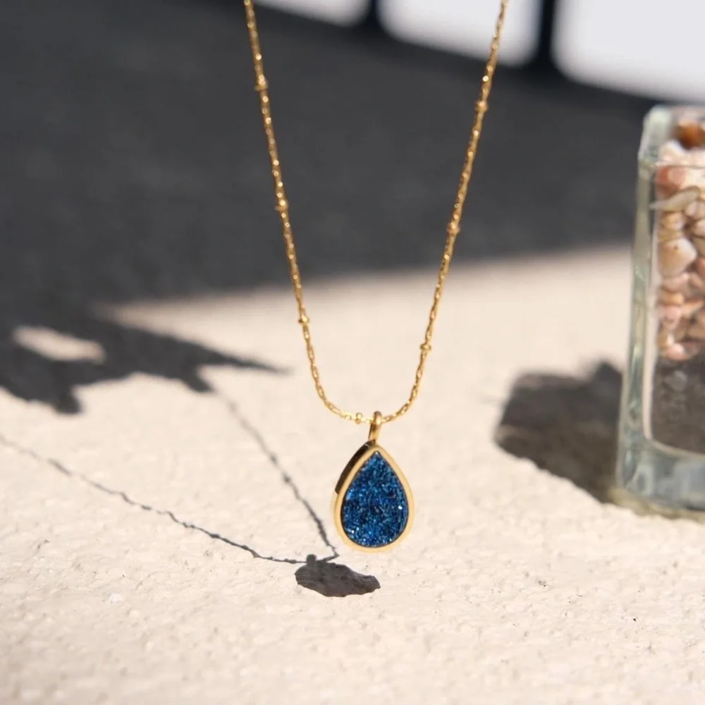 CLOSING SALE! 18K Gold Plated Blue Crystal teardrop Necklace - Picture 4 of 8